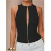 image:imageMakeMeChic Womens Cut Out Striped Tank Tops Crew Neck Zipper Sleeveless Dressy ShirtBlack