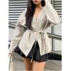 image:imageMakeMeChic Womens Fall Wrap V Neck Long Sleeve Coat Belted Tie Front Jacket OuterwearApricot