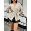 image:imageMakeMeChic Womens Fall Wrap V Neck Long Sleeve Coat Belted Tie Front Jacket OuterwearApricot