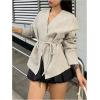 image:imageMakeMeChic Womens Fall Wrap V Neck Long Sleeve Coat Belted Tie Front Jacket OuterwearApricot