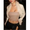 image:imageMakeMeChic Womens Faux Fur Open Front Coat Valentines Fuzzy Long Sleeve Crop Jacket OuterwearBeige