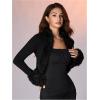 image:imageMakeMeChic Womens Faux Fur Open Front Coat Valentines Fuzzy Long Sleeve Crop Jacket OuterwearBlack