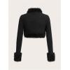 image:imageMakeMeChic Womens Faux Fur Open Front Coat Valentines Fuzzy Long Sleeve Crop Jacket OuterwearBlack
