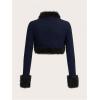 image:imageMakeMeChic Womens Faux Fur Open Front Coat Valentines Fuzzy Long Sleeve Crop Jacket OuterwearBlue