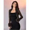 image:imageMakeMeChic Womens Faux Fur Open Front Coat Valentines Fuzzy Long Sleeve Crop Jacket OuterwearCoffee Brown