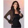 image:imageMakeMeChic Womens Faux Fur Open Front Coat Valentines Fuzzy Long Sleeve Crop Jacket OuterwearCoffee Brown
