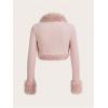 image:imageMakeMeChic Womens Faux Fur Open Front Coat Valentines Fuzzy Long Sleeve Crop Jacket OuterwearPink