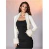 image:imageMakeMeChic Womens Faux Fur Open Front Coat Valentines Fuzzy Long Sleeve Crop Jacket OuterwearWhite