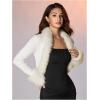 image:imageMakeMeChic Womens Faux Fur Open Front Coat Valentines Fuzzy Long Sleeve Crop Jacket OuterwearWhite