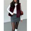 image:imageMakeMeChic Womens Faux Fur Vest Tops Fuzzy Sleeveless Fur Jacket Coat OuterwearBurgundy