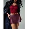 image:imageMakeMeChic Womens Faux Leather Mini Skirt Low Waist Bodycon Party Skirts ShortsBurgundy