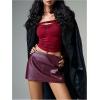 image:imageMakeMeChic Womens Faux Leather Mini Skirt Low Waist Bodycon Party Skirts ShortsBurgundy