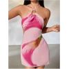 image:imageMakeMeChic Womens Floral Halter Backless Cocktail Dress Ring Sleeveless Fall Mini DressesPink