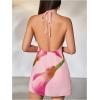 image:imageMakeMeChic Womens Floral Halter Backless Cocktail Dress Ring Sleeveless Fall Mini DressesPink