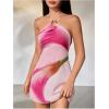 image:imageMakeMeChic Womens Floral Halter Backless Cocktail Dress Ring Sleeveless Fall Mini DressesPink