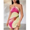 image:imageMakeMeChic Womens Floral Halter Backless Cocktail Dress Ring Sleeveless Fall Mini DressesYellow