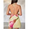 image:imageMakeMeChic Womens Floral Halter Backless Cocktail Dress Ring Sleeveless Fall Mini DressesYellow