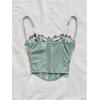 image:imageMakeMeChic Womens Floral Mesh Corset Sheer Top Spaghetti Strap Going Out TopsGreen B