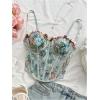 image:imageMakeMeChic Womens Floral Mesh Corset Sheer Top Spaghetti Strap Going Out TopsGreen B