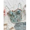 image:imageMakeMeChic Womens Floral Mesh Corset Sheer Top Spaghetti Strap Going Out TopsGreen B