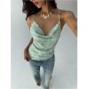 image:imageMakeMeChic Womens Floral Sequin Tops Y2K Beaded Draped Sleeveless Open Back Mesh Tank TopsMint Green