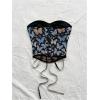 image:imageMakeMeChic Womens Floral Strapless Corset Top Vintage Lace Up Bustier Going Out TopBlack