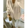 image:imageMakeMeChic Womens Fuzzy Cardigan Sweaters Button Down Long Sleeve V Neck Knit Furry Oversized SweaterKhaki