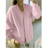 image:imageMakeMeChic Womens Fuzzy Cardigan Sweaters Button Down Long Sleeve V Neck Knit Furry Oversized SweaterPink