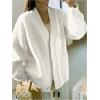 image:imageMakeMeChic Womens Fuzzy Cardigan Sweaters Button Down Long Sleeve V Neck Knit Furry Oversized SweaterWhite
