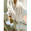 image:imageMakeMeChic Womens Fuzzy Cardigan Sweaters Button Down Long Sleeve V Neck Knit Furry Oversized SweaterWhite