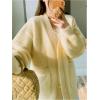 image:imageMakeMeChic Womens Fuzzy Cardigan Sweaters Button Down Long Sleeve V Neck Knit Furry Oversized SweaterYellow