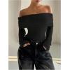 image:imageMakeMeChic Womens Fuzzy Off The Shoulder Bodysuit Ruched Long Sleeve Party Club TopsBlack