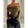 image:imageMakeMeChic Womens Fuzzy Off The Shoulder Bodysuit Ruched Long Sleeve Party Club TopsDark Green