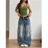 image:imageMakeMeChic Womens Grommet Eyelet Tank Top Grunge Sleeveless Punk Y2K Crop TopsArmy Green