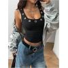 image:imageMakeMeChic Womens Grommet Eyelet Tank Top Grunge Sleeveless Punk Y2K Crop TopsBlack