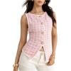 image:imageMakeMeChic Womens Houndstooth Plaid Vest Tops Trendy Dressy Tops Button Wasitcoat For Work OfficePink