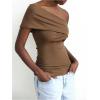 image:imageMakeMeChic Womens Lace Off The Shoulder Tank Ruched Sleeveless Fitted Going Out Crop TopsBrown