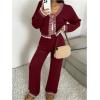 image:imageMakeMeChic Womens Lounge Sweater Sets Fall Two Piece Pants Sets Travel Outfits Winter LoungewearBurgundy