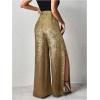 image:imageMakeMeChic Womens Metallic Split Side Hem Long Pants High Waist Wide Leg Loose Trousers with PocketsGold