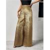 image:imageMakeMeChic Womens Metallic Split Side Hem Long Pants High Waist Wide Leg Loose Trousers with PocketsGold