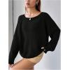 image:imageMakeMeChic Womens Off The Shoulder Sweater Long Sleeve Boat Neck Winter Casual Pullover Knit TopsBlack