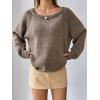image:imageMakeMeChic Womens Off The Shoulder Sweater Long Sleeve Boat Neck Winter Casual Pullover Knit TopsKhaki