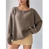 image:imageMakeMeChic Womens Off The Shoulder Sweater Long Sleeve Boat Neck Winter Casual Pullover Knit TopsKhaki