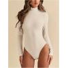 image:imageMakeMeChic Womens Open Back Top Long Sleeve Mock Neck Bodysuit Going Out Tops Clubbing OutfitsApricot