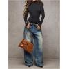 image:imageMakeMeChic Womens Open Back Top Long Sleeve Mock Neck Bodysuit Going Out Tops Clubbing OutfitsBlack