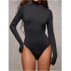 image:imageMakeMeChic Womens Open Back Top Long Sleeve Mock Neck Bodysuit Going Out Tops Clubbing OutfitsBlack