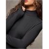 image:imageMakeMeChic Womens Open Back Top Long Sleeve Mock Neck Bodysuit Going Out Tops Clubbing OutfitsBlack