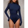 image:imageMakeMeChic Womens Open Back Top Long Sleeve Mock Neck Bodysuit Going Out Tops Clubbing OutfitsBlue