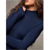 image:imageMakeMeChic Womens Open Back Top Long Sleeve Mock Neck Bodysuit Going Out Tops Clubbing OutfitsBlue