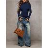 image:imageMakeMeChic Womens Open Back Top Long Sleeve Mock Neck Bodysuit Going Out Tops Clubbing OutfitsBlue